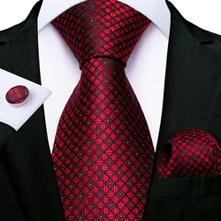 Luxus Plaid Rot Seide Krawatten Für Männer Business Hochzeit Zubehör männer Hals Krawatte Taschentuch Manschettenknöpfe Geschenk Für Männer Dropshipping