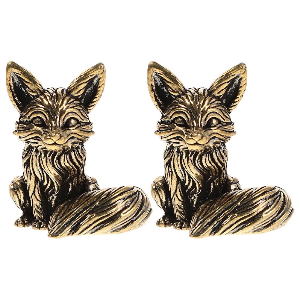 

2pcs SolidBrassFoxFigurinesHomeOfficeDecorDesktopOrnamentsAnimalStatuesCollectibleVintageCraftsSmallFoxDecorTableOrnament