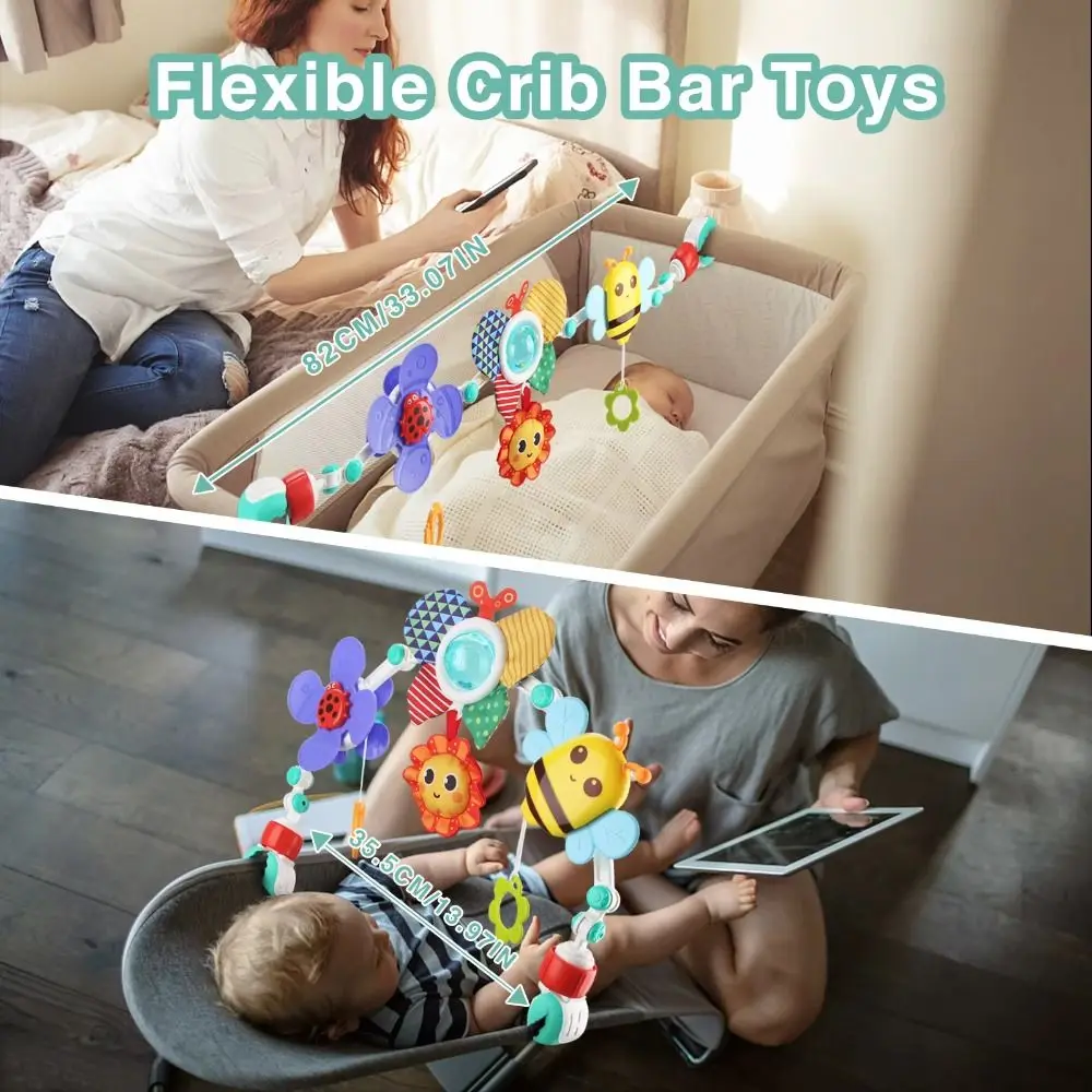 easy-fold-crib-hanging-bell-sunflower-clip-on-baby-interactive-toys-sensory-development-crab-shark-infant-grab-exercise