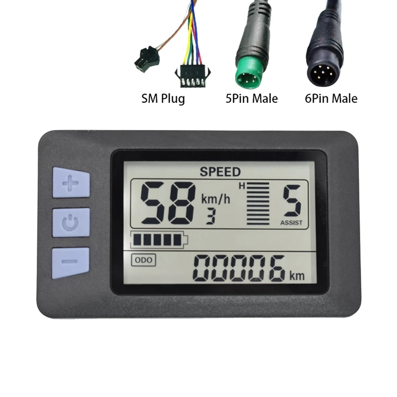 P3H Electric Bike LCD Display Meter Dashboard 24V 36V 48V 60V For Electric Scooter (6PIN)