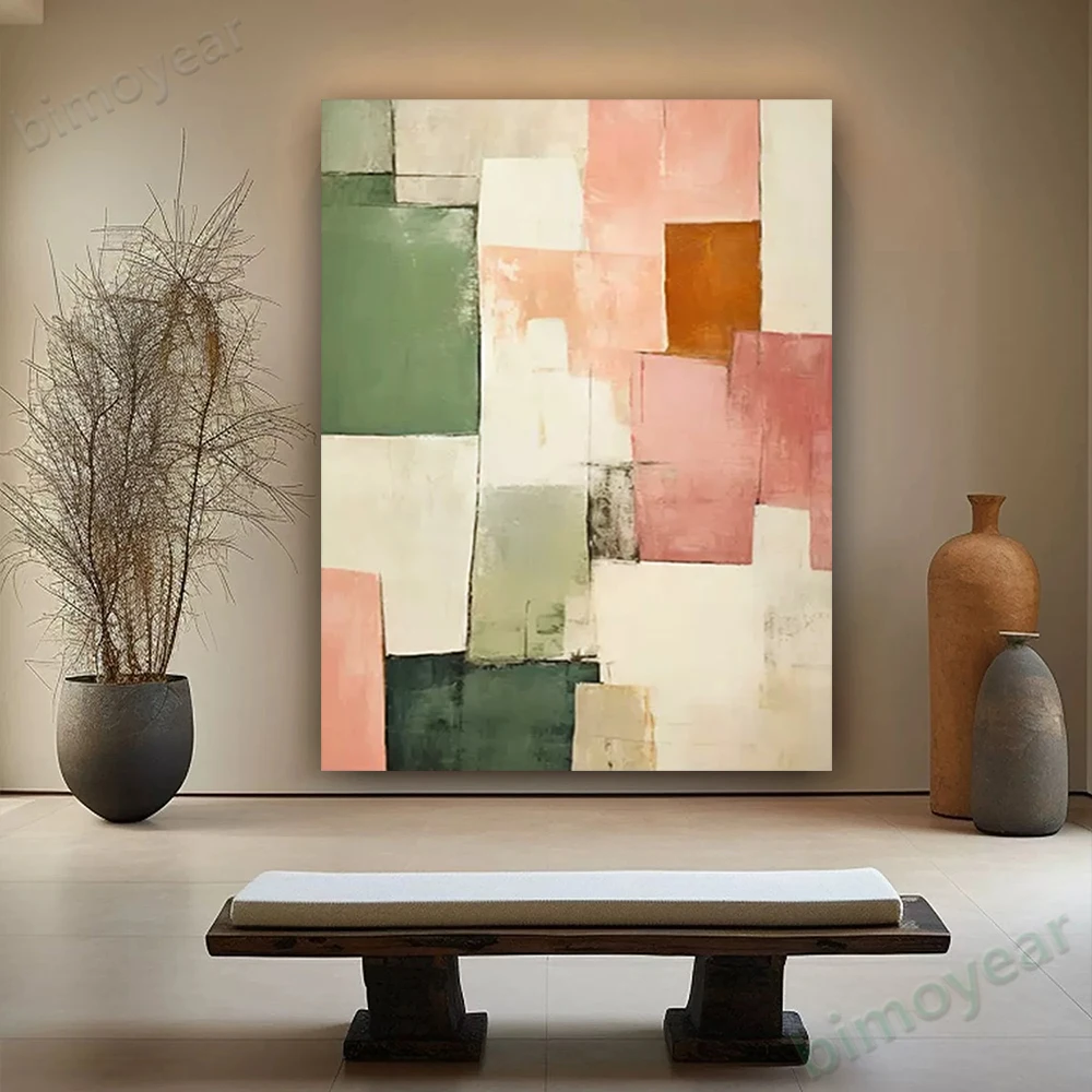 

100% hand drawn colored blocks abstract oil painting original wall painting home living room decoration paint interior aesthetic