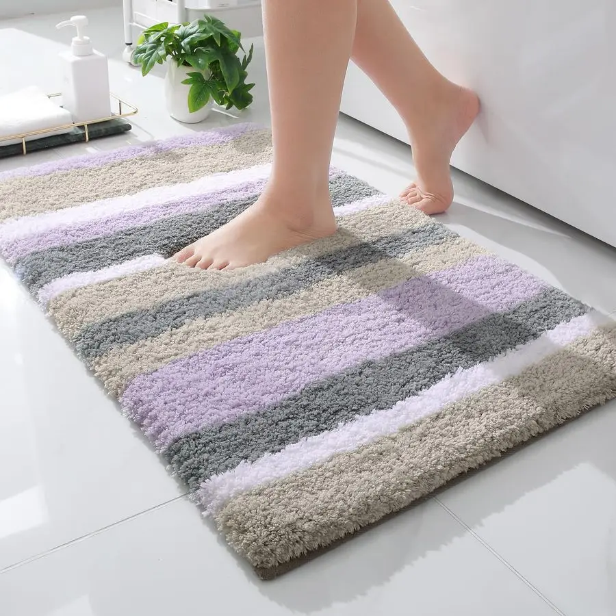 

Коврик для ванной из микрофибры в полоску, очень толстый, мягкий и пушистый, впитывающий, можно стирать в машине, коврики для ванной комнаты, Tu