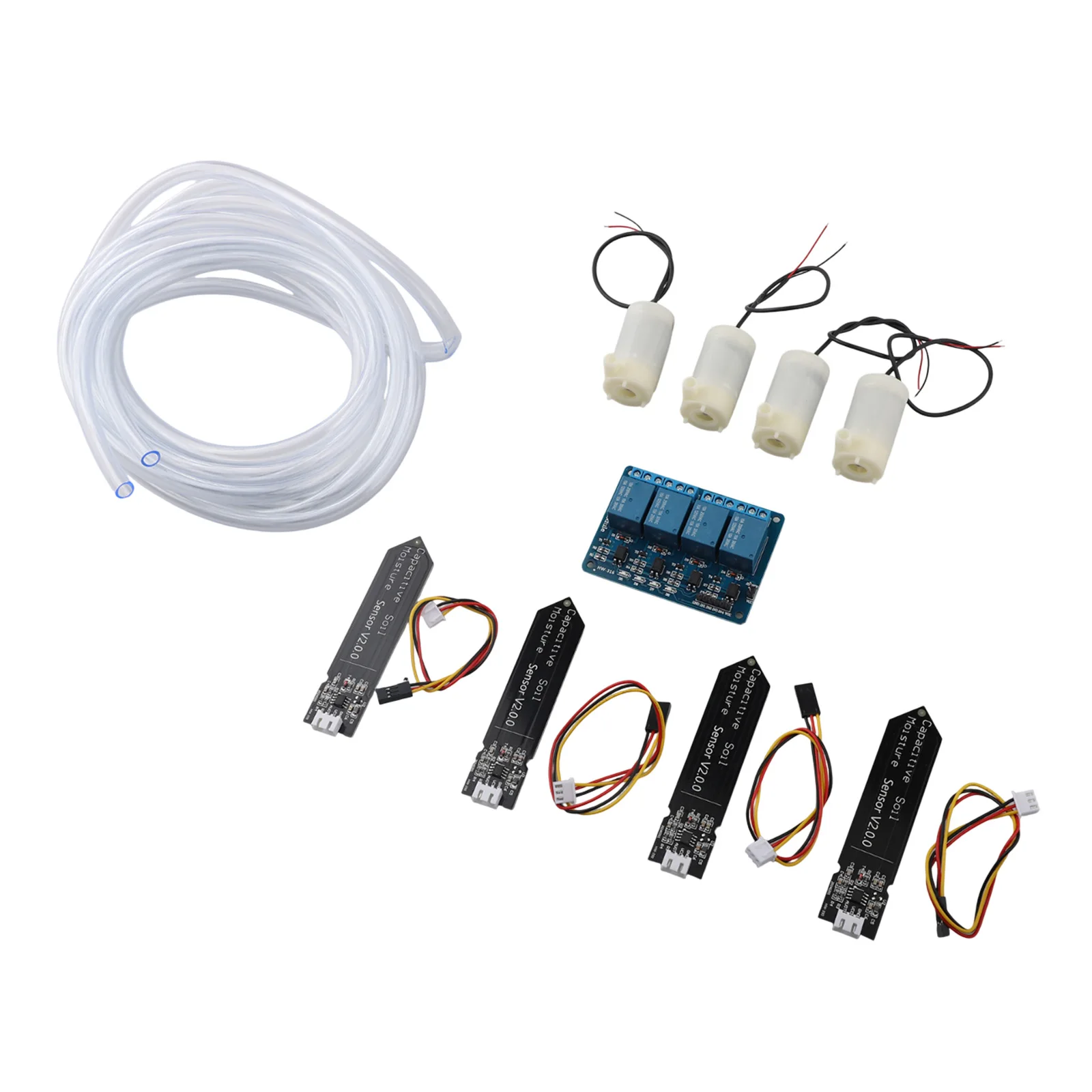 Garden Automatic Watering Kit Featuring 4 Channel Relay and Capacitive Soil Moisture Sensor for Easy Plant Care
