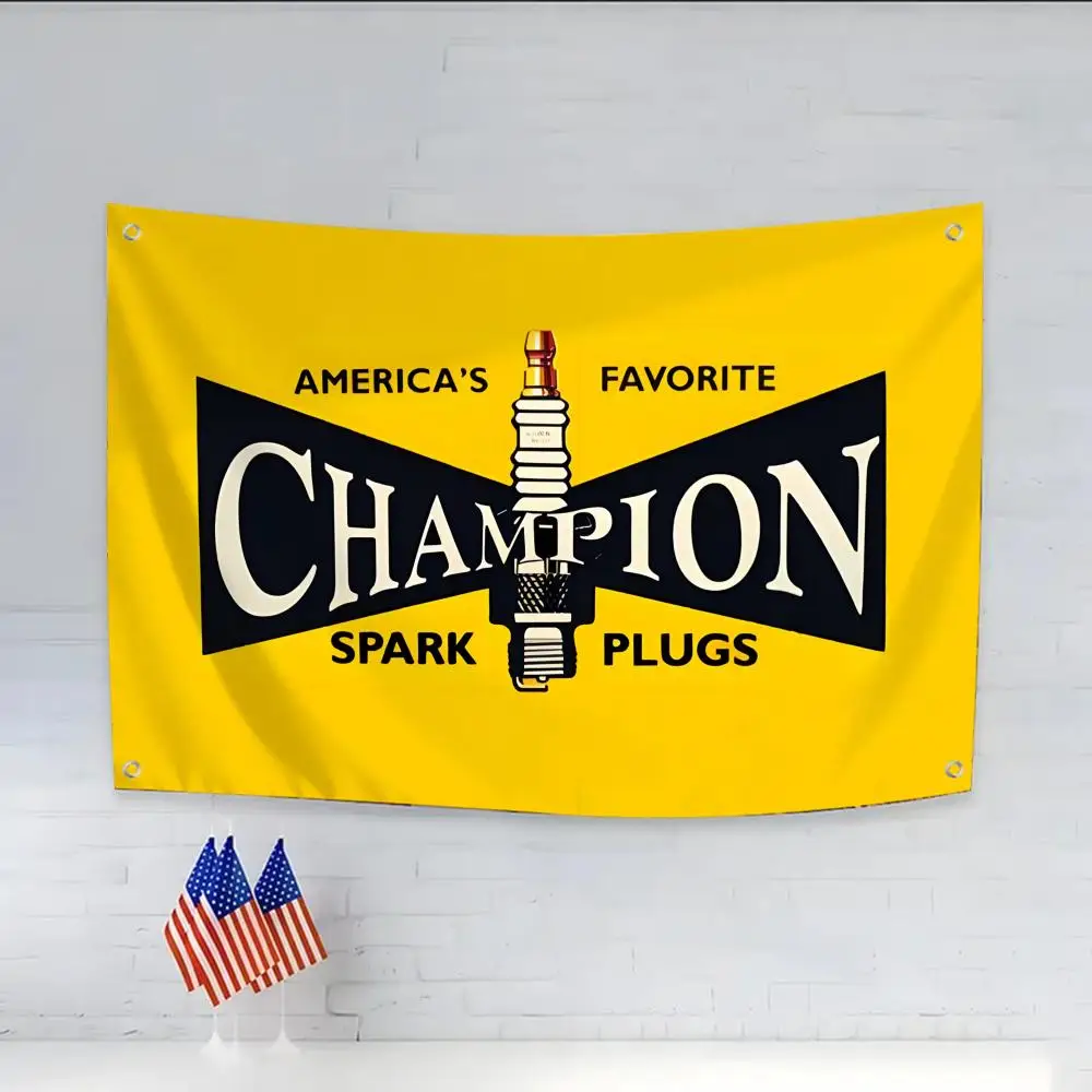 Champion Spark Plugs More Power Flags flags four rings hanging no edging for indoor use and outdoor decor easy hanging