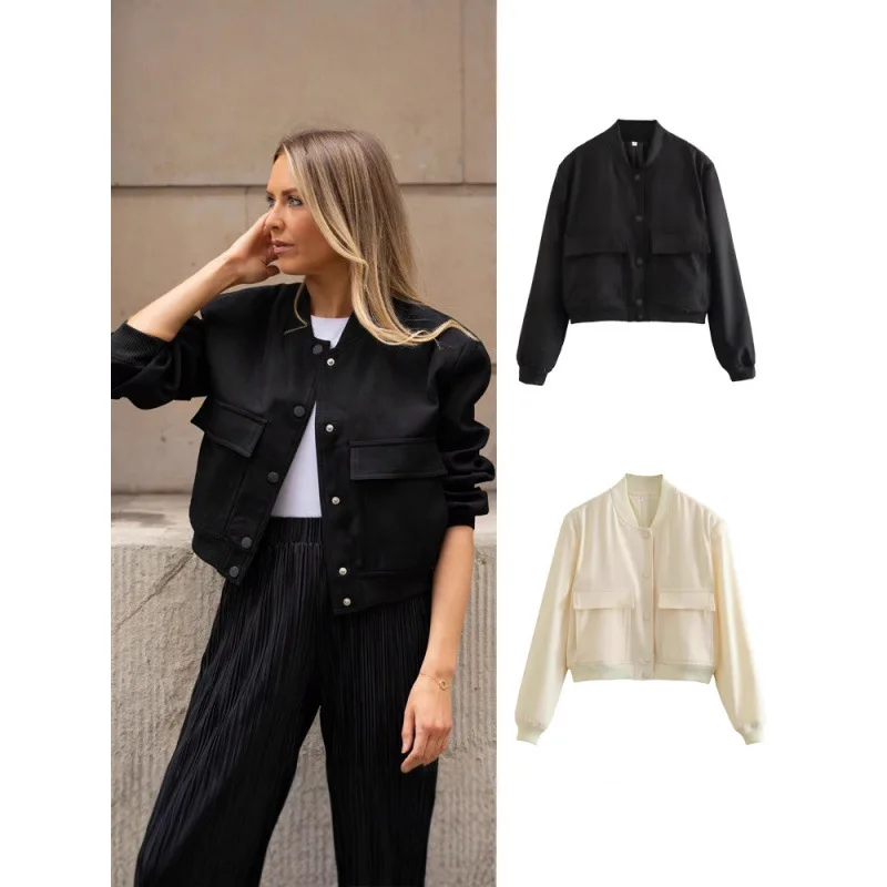 2026 spring/autumn hot-selling women's fashion stand collar jacket with large pockets