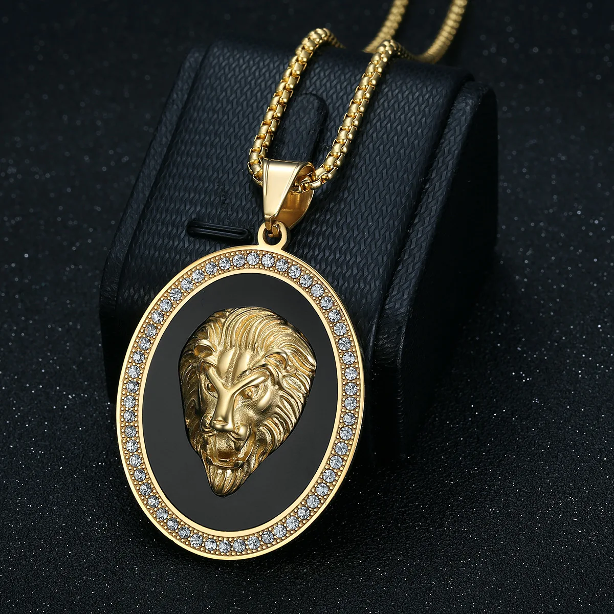 

Besiko Hip Hop Oval With Zircon Lion Head Pendant Necklace Male Gold Color Stainless Steel Link Chain For Men Rock Jewelry Gift