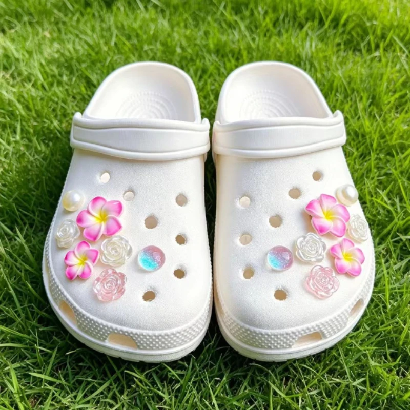 PVC Plumeria Rose Pearl Shoe Charms DIY Ornament Decor for Hole Clog Sandals Gift for Teen Girls Women Party Home Decor