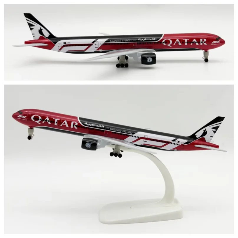 20cm Metal Scale Aircraft 777-300 Qatar Airways With Wheels Die-Cast Airplane Collectible For Aviation Enthusiast Gift