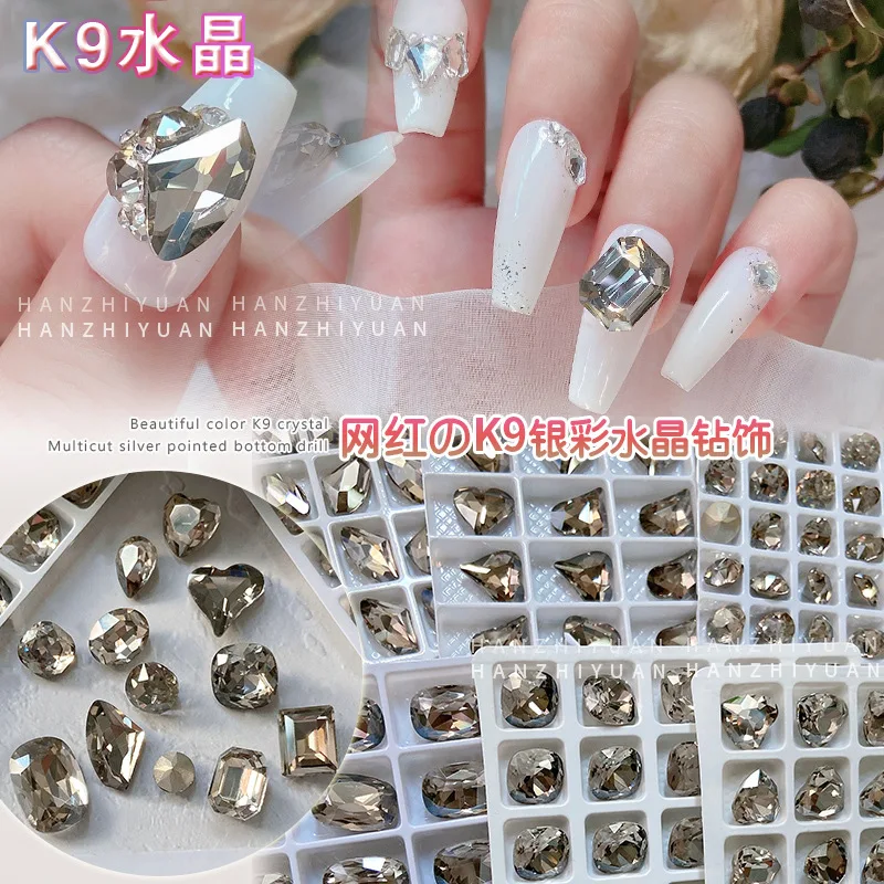 5 pçs prego strass encantos cristal diamante prata claro preto revestido arte do prego vento escuro cristal acessórios para unhas