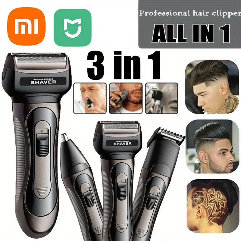 Xiaomi 3-in-1 Electric Shaver For Men Grooming Kit Beard Hair Trimmer Body Nose Ear Shaving Machine Face Razor Rechargeable