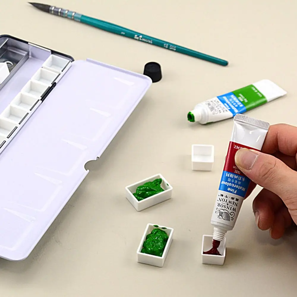 White 2ml Artists Plastic Empty Full Pan Painting Supplies Watercolor Paint Grid Paint Palette Art Supplies