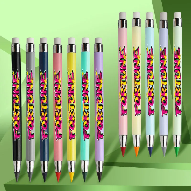 12 pacotes de lápis eterno com padrão de texto inspirador, cor macaron, não é fácil de quebrar, lápis de cor para esboço de estudante