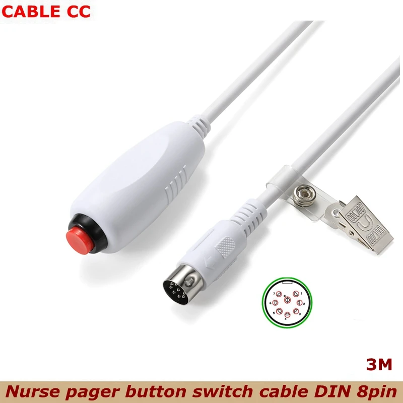 

3m DIN 8pin Nurse Emergency Call Interface Button Switch Line Telephone Plug Cable With Bedsheet Clip Universal Replacement Call