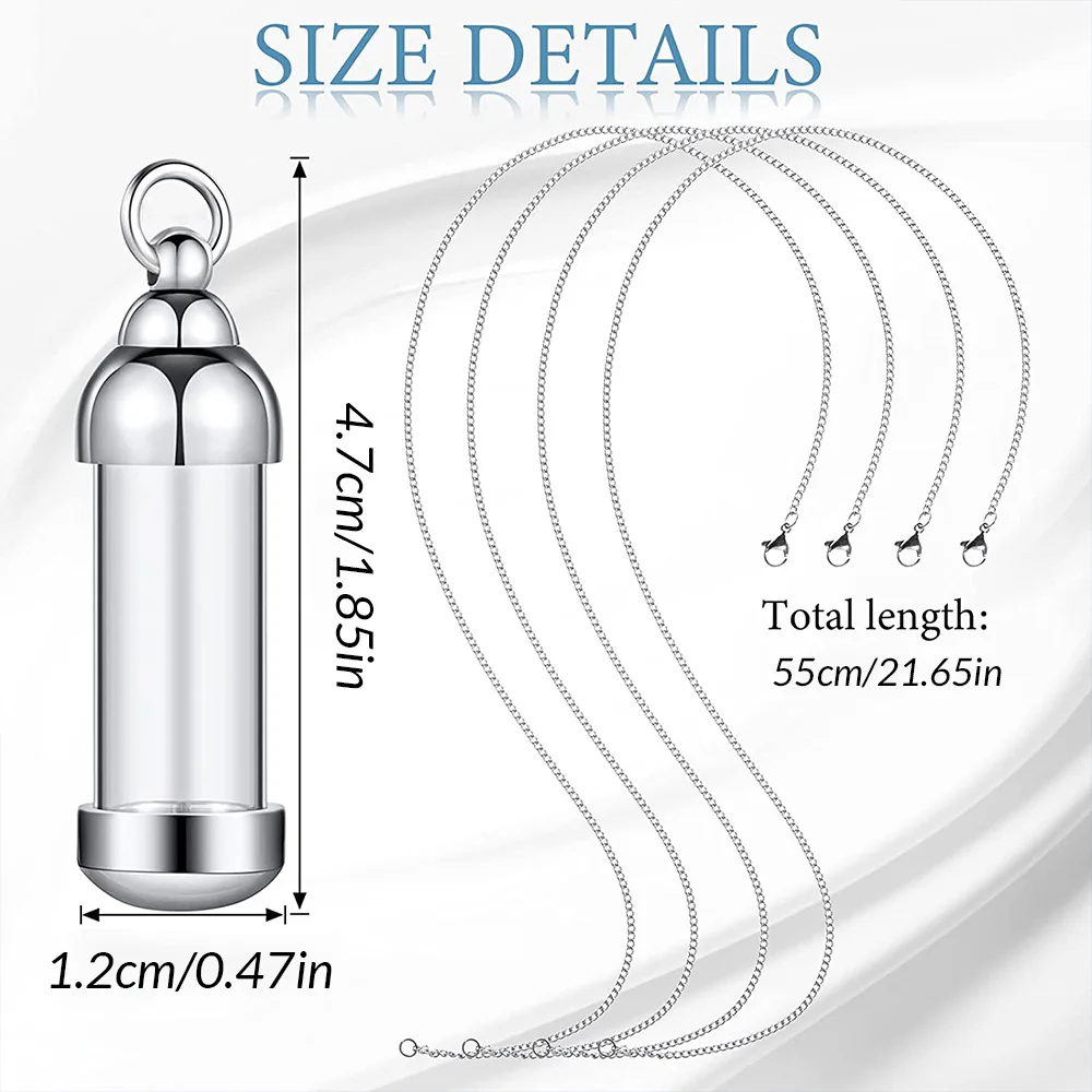 Stainless Steel Tube Glass Cremation Jewelry Urn Necklace for Ashes Openable Container Vial Tube Pendant Necklace Jewelry Gift