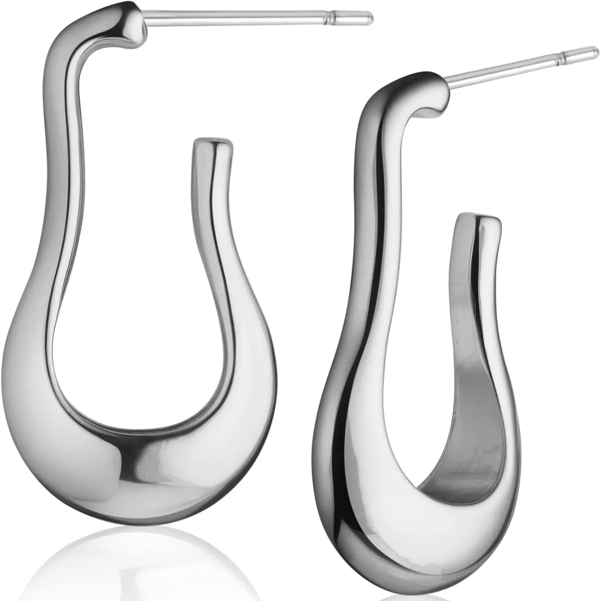 

Chunky Teardrop Hoop Earrings Small Dangling Oval Stud Gold or Silver Hypoallergenic Sensitive Ears