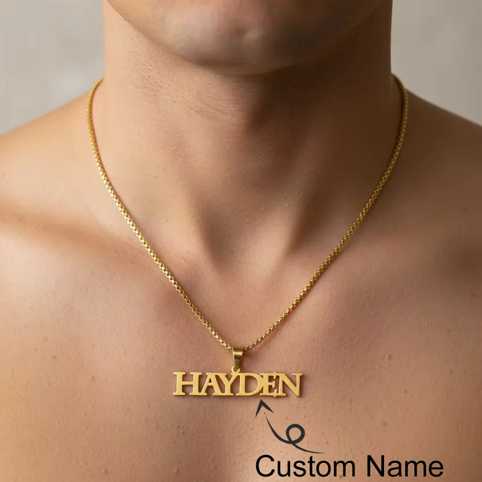 

Ожерелье с индивидуальным именем и толстой цепочкой для мужчин и женщин, позолоченная нержавеющая сталь 18 карат, подвеска с буквами, колье-цепочка