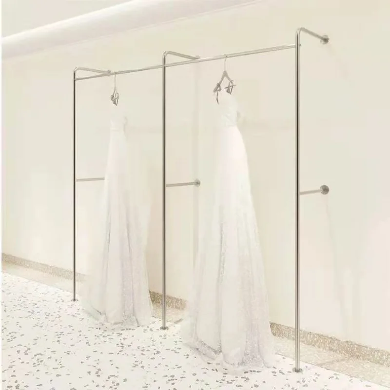 Clothing store wedding photo studio dress on the wall floor display rack display rack stainless steel brushed silver hanger shel