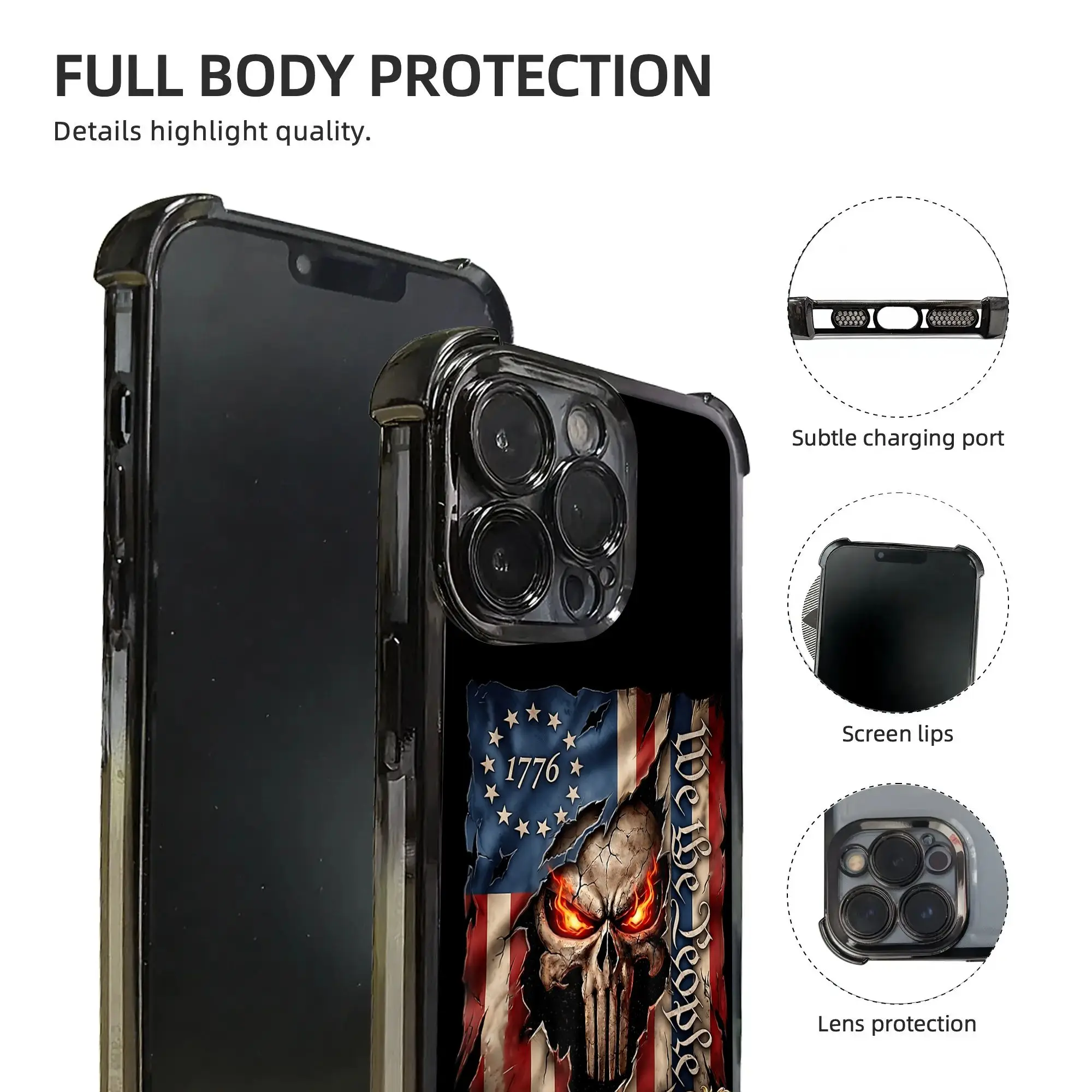 1776 Liberty Or Death Patriotic Skull July 4th Bumper Phone Case  Electroplating Process phone case for iPhone Various Models view 5