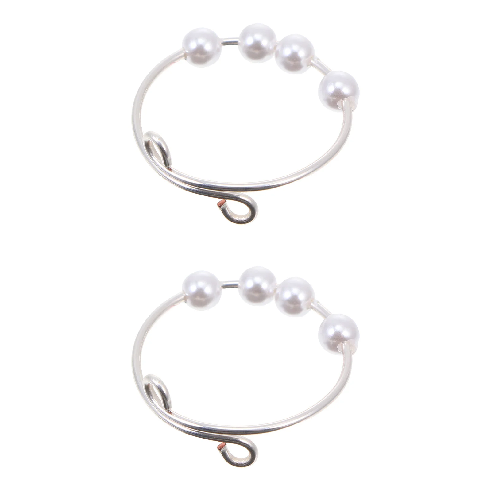 2 Pcs Swivel Ring Sterling Silver Pearl Anxiety Bead Adjustable Plating Alloy for Women Depression Reduce