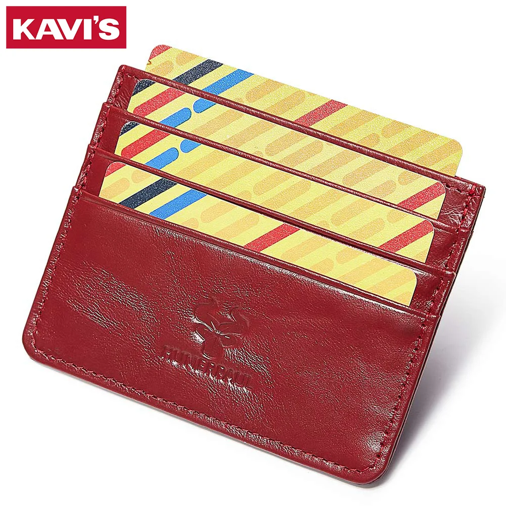 KAVIS Slim Card Holder Wallet for Men Women Genuine Leather Portable Credit Bank Card Case Mini Unisex Money Bag