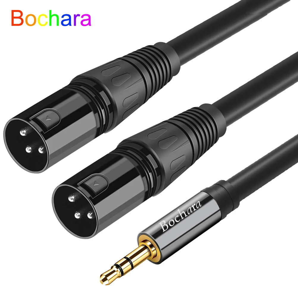 Bochara 1/8\'\' TRS 3.5mm Stereo Jack to Dual XLR Male OFC Aux Audio Cable Foil+Braided Shielded For Speakers Mixer 1.5m 3m 5m