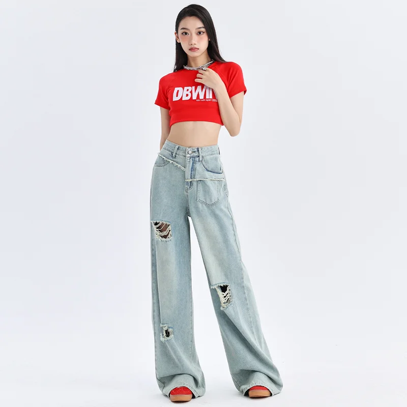 Pantalones informales para mujer, pantalones cortos vaqueros holgados de cintura alta y pierna ancha para verano, ropa de vaquera Y2k para mujer