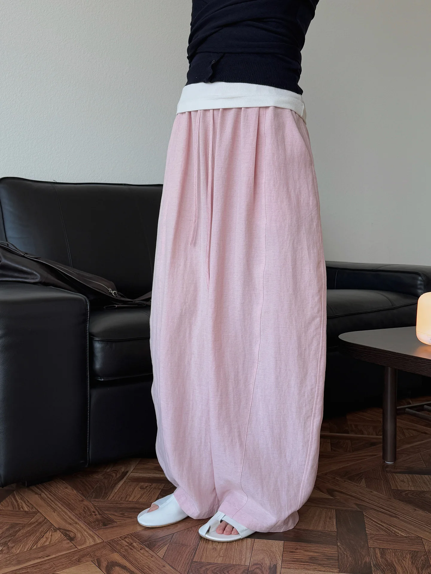 

Spring and summer women's casual solid color high waist loose wide leg pants