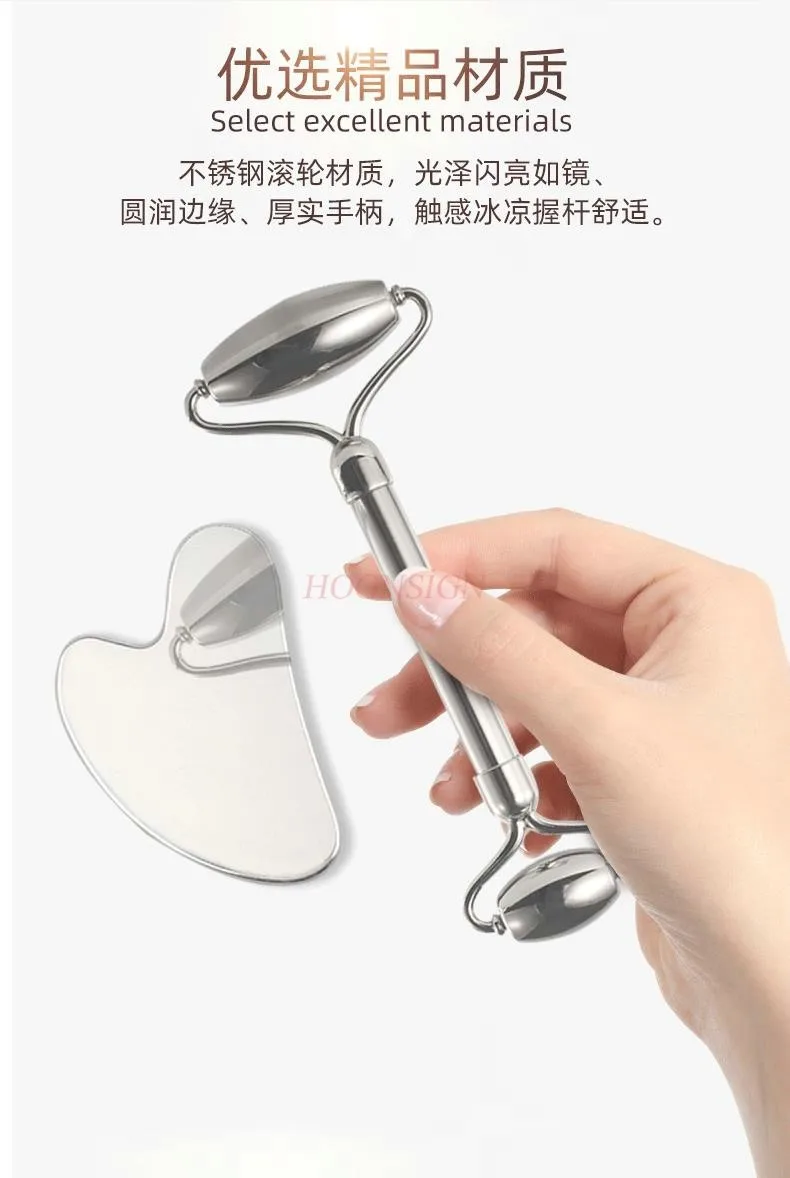 Stainless Steel Facial Roller Gua Sha Tool Set Face Care Massage Health Anti Wrinkle Cellulite Massager