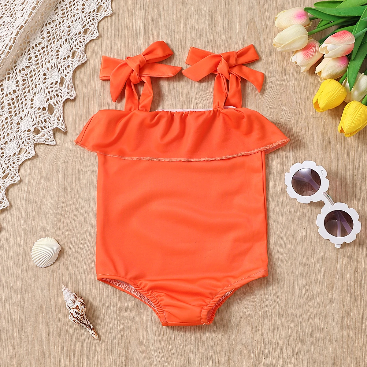 Einteiliger Triangel-Badeanzug für Babys, Sommer, einfarbig, Säuglingsbadebekleidung, bequemer, weicher Stoff, Baby-Puppen-Outfit