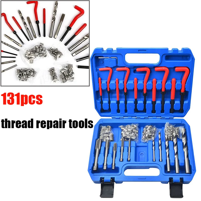 131PCS Thread Repair Kit, HSS Drill Repair Kit SAE&Metric M5 M6 M8 M10 M12 Kit，Engine Block Restoring Damaged Tool