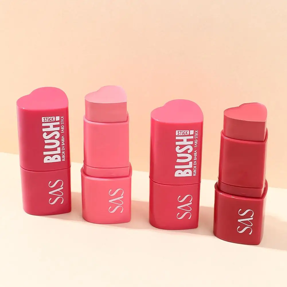 3-in-1 ハート型ブラッシュスティック マットコスメティック スティック、リップ+チーク用マルチスティック、ブレンド可能で積み重ね可能なカラー、ウォータープルーフ