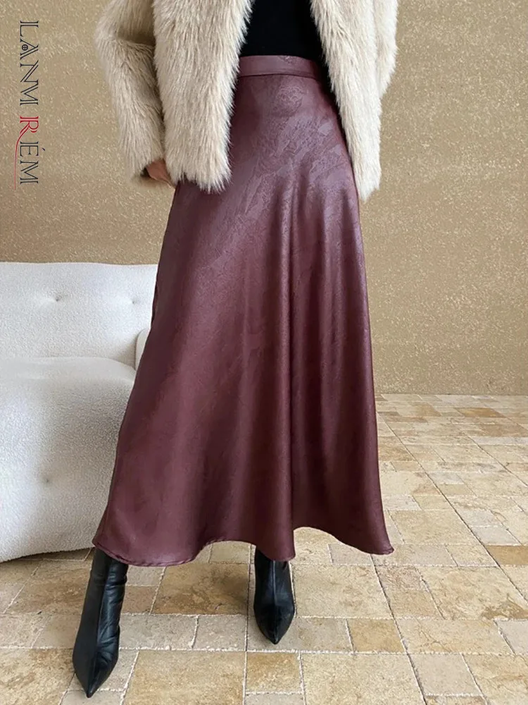 

[LANMREM] Elegant A-line Skirts For Women High Waist Mid-length Office Lady Temperament Skirt Female 2024 Winter New 26C1102