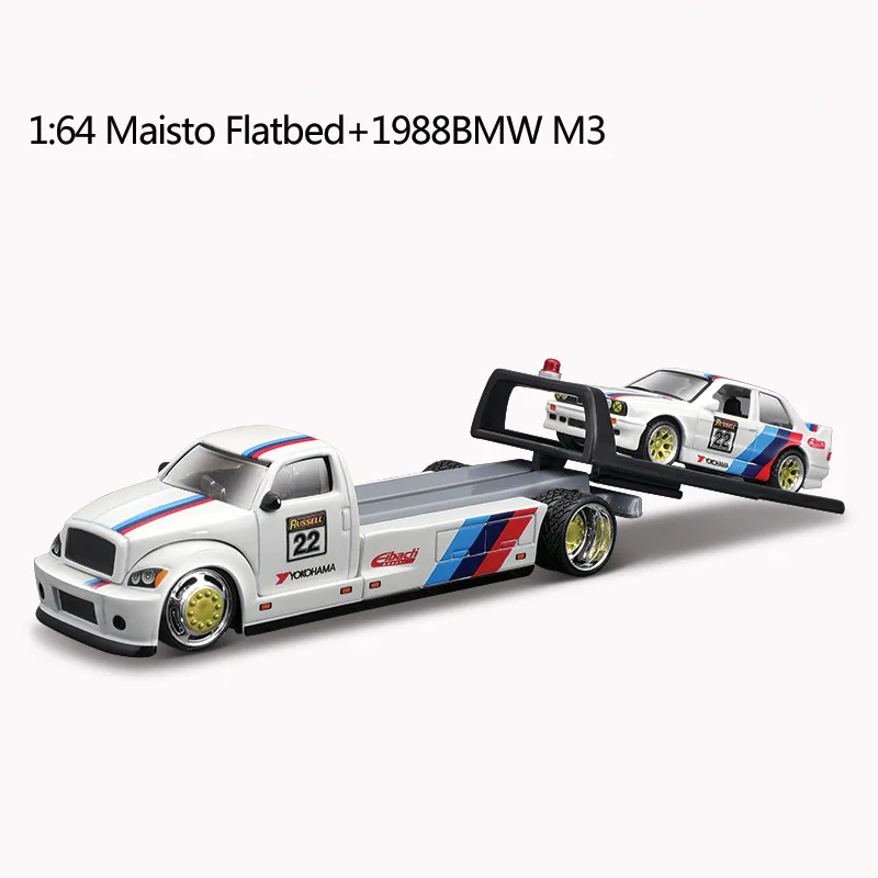 In Stock Maisto 1:64 Flatbed Trailer 1988 Bmw M3 Alloy Miniature Diecast Model Ford Gt Coe Flatbed Transport Trailer Toys Gift