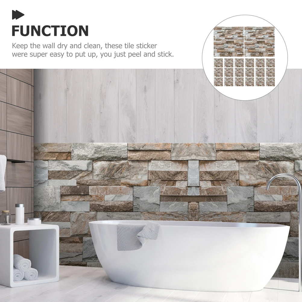Pegatinas de azulejos con estampado de ladrillo Retro, calcomanías de pared adhesivas de Pvc, pegatinas decorativas para baño, cocina, pared del hogar