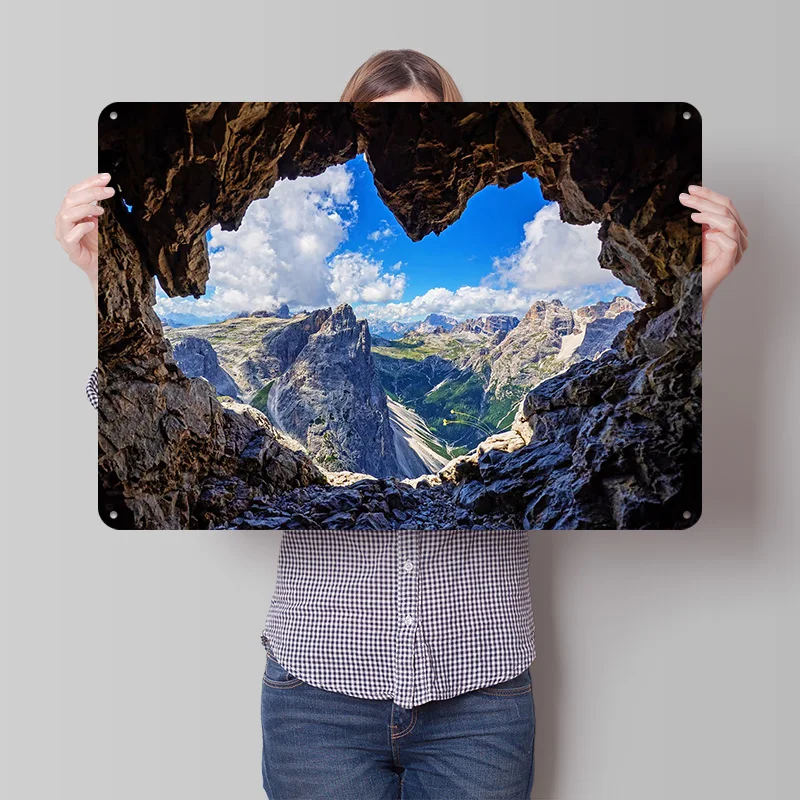 Dolomites Italy Travel Personalized 3D Textured Metal Poster Wall Art Tinplate Sign for Bathroom Decor Room Bedroom Decorations
