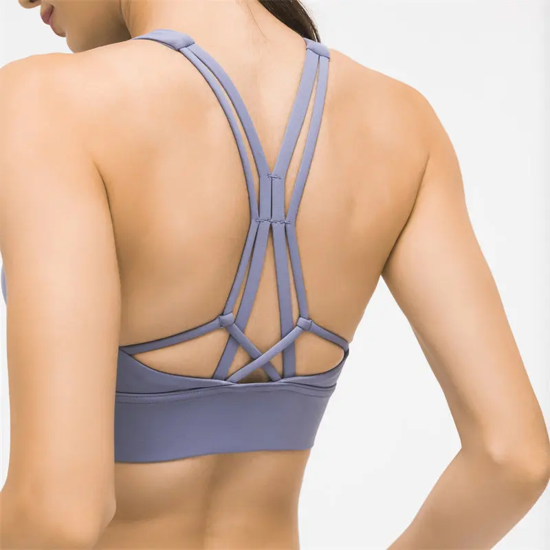 Nepoagym FLY-ON Criss Cross Back Padded Strappy Sports Bras High Neck Women Push Up Bra Top Long Crop Yoga Bra Workout Fitness