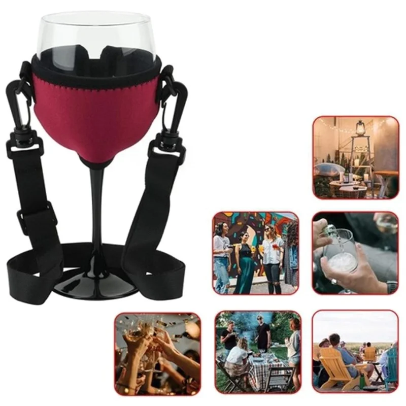 AB47-4PCS ポータブルワイングラスホルダーストラップワインスリングヨークガラスホルダーサポートネックストラップ誕生日カクテルツール