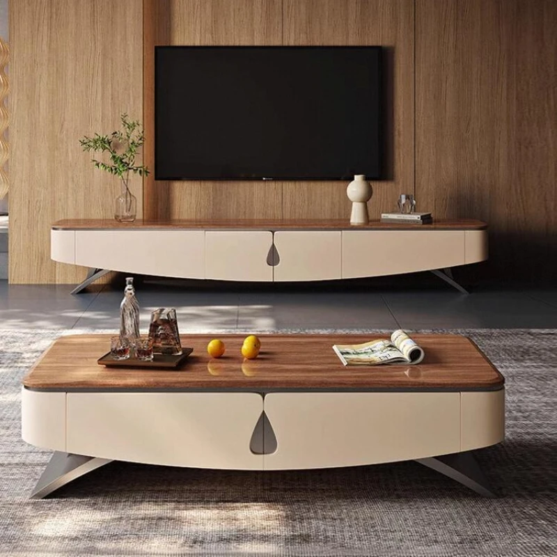 Combination TV cabinet coffee table solid wood small apartment living room floor cabinet table