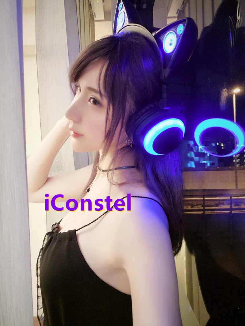 Full New BROOKSTONE Cat Ear 2S Wireless Bluetooth Headphone Black Comics Style 12 Colors RGB LED Light Gaming Headset for Girl