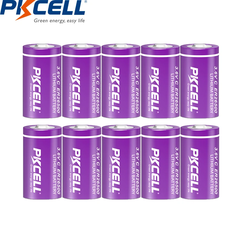 

10PC PKCELL ER26500 C Li-SOCl2 3.6V Lithium Battery with 9000mAh Superior LR14 R14P Batteries for smart card meter