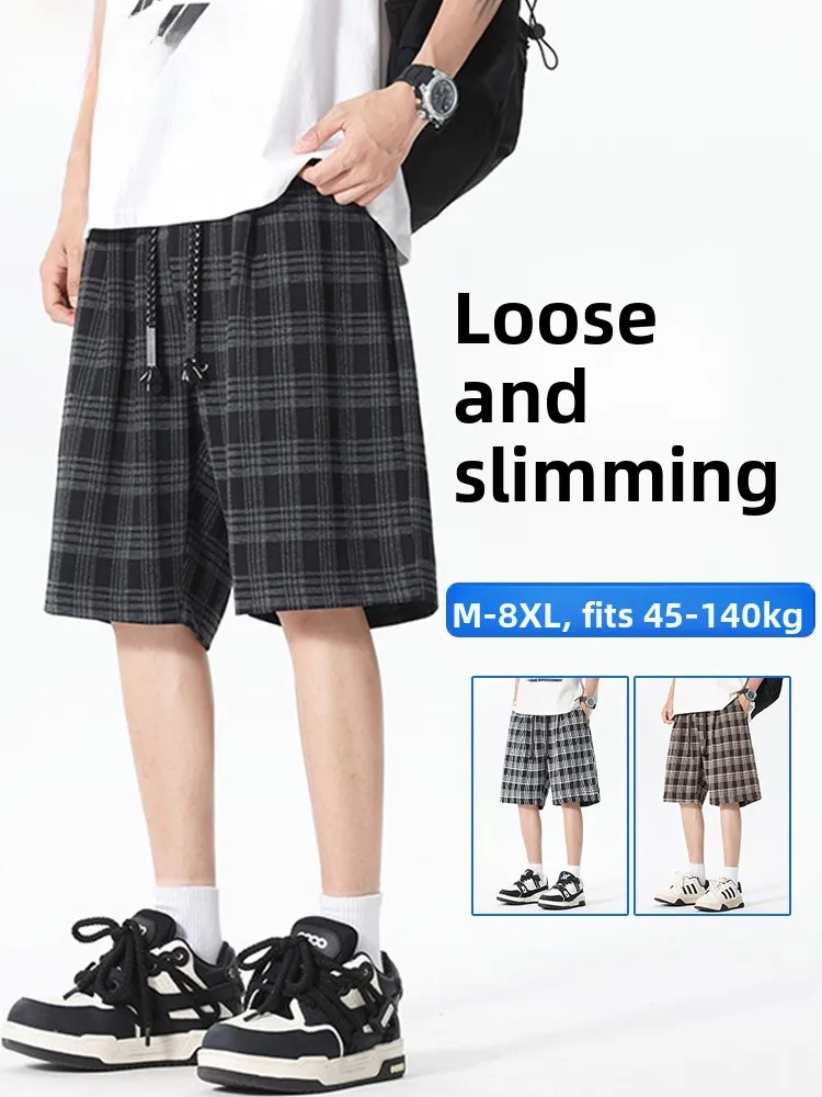 

Мужские летние модные свободные спортивные брюки MoChao American Style в клетку, большие размеры, длина до середины икры, повседневные, длиной 3/4