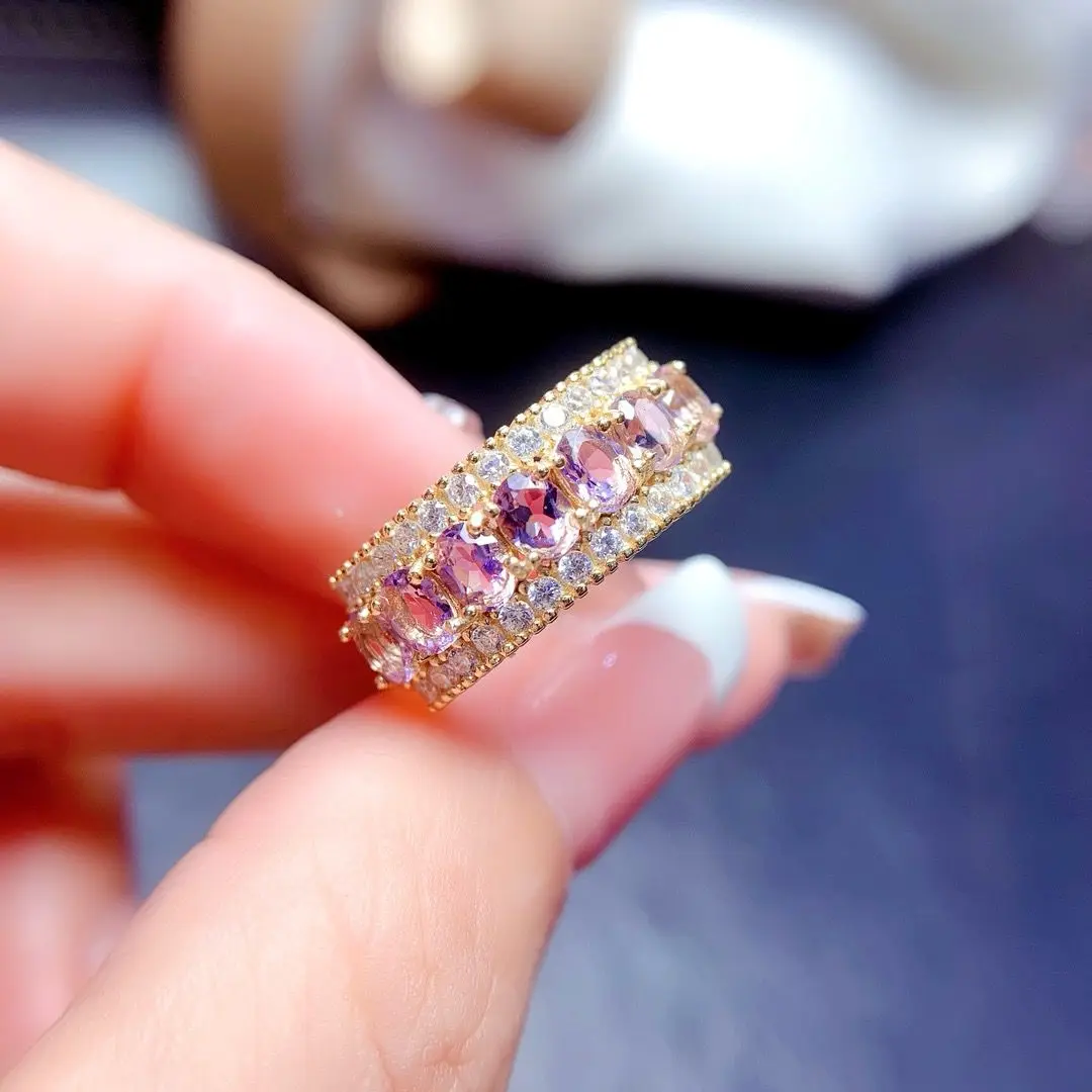 ZECAA 925 Jewelry Woman Lavender Amethyst Ring With Natural Lavender Amethyst Stone 3*4mm S925 Silver Lavender Amethyst Ring