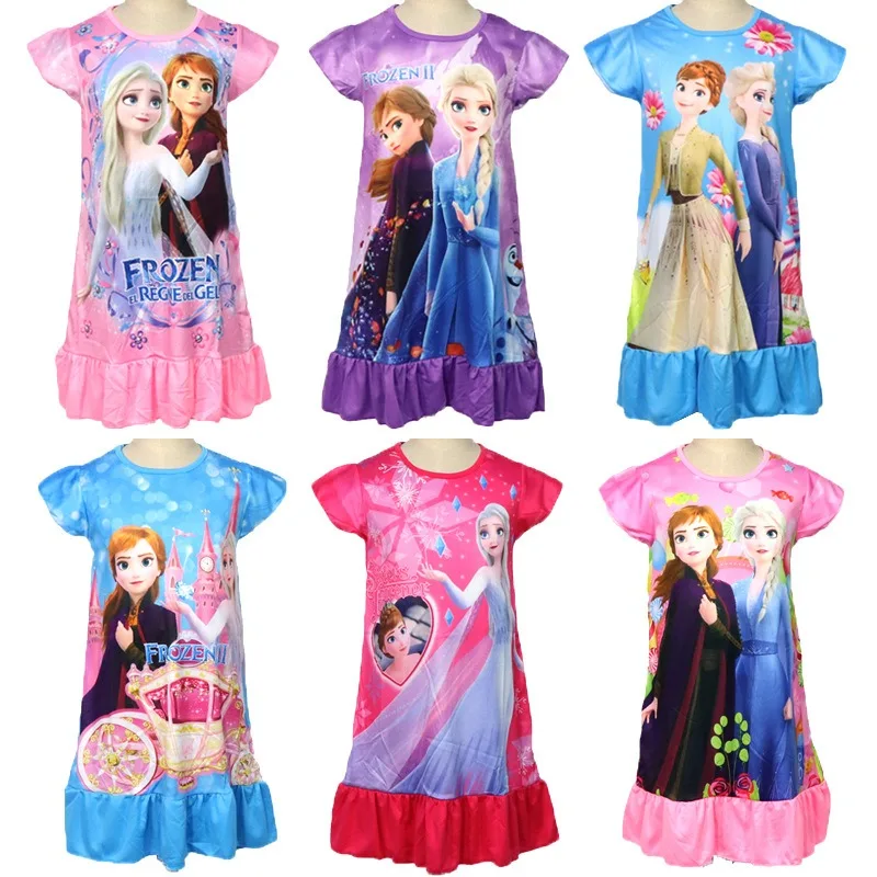 

Girls Dress Casual For Children's Summer Short Sleeve Pajamas Cartoon Disney Frozen Clothes Kids Pajamas Costumes Elsa Anna 3-8Y