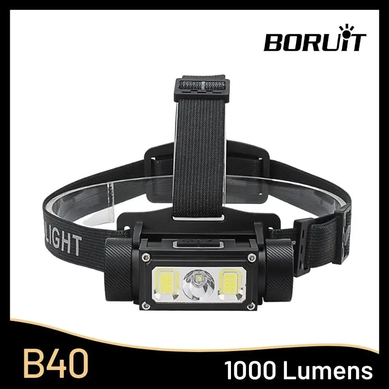 

New Boruit B40 1200LM LED Headlamp USB Rechargeable L2 COB Head Flashlight Waterproof Use18650/21700 Battery Headlight