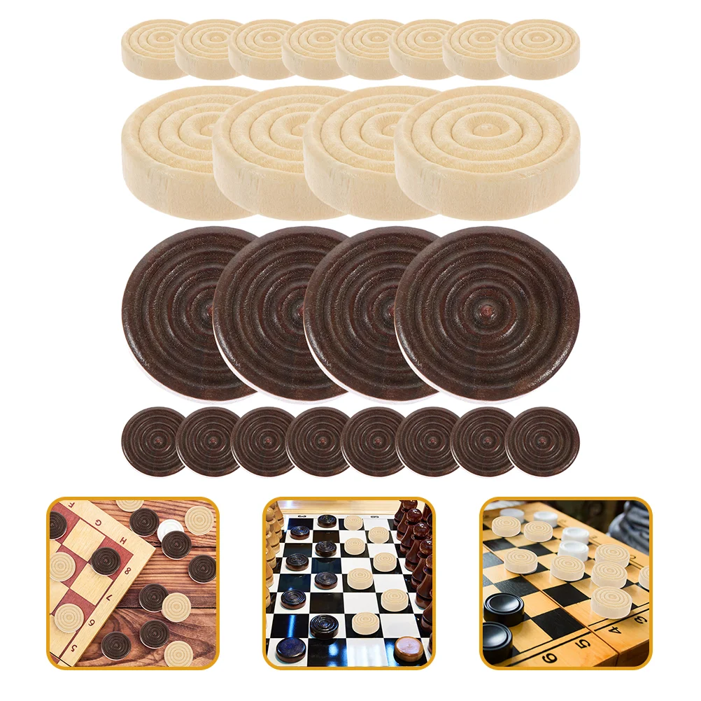 

24 Pcs Chess Board Accessories Backgammon Game Accessory Solid Wood Wooden Checkers Magnetic