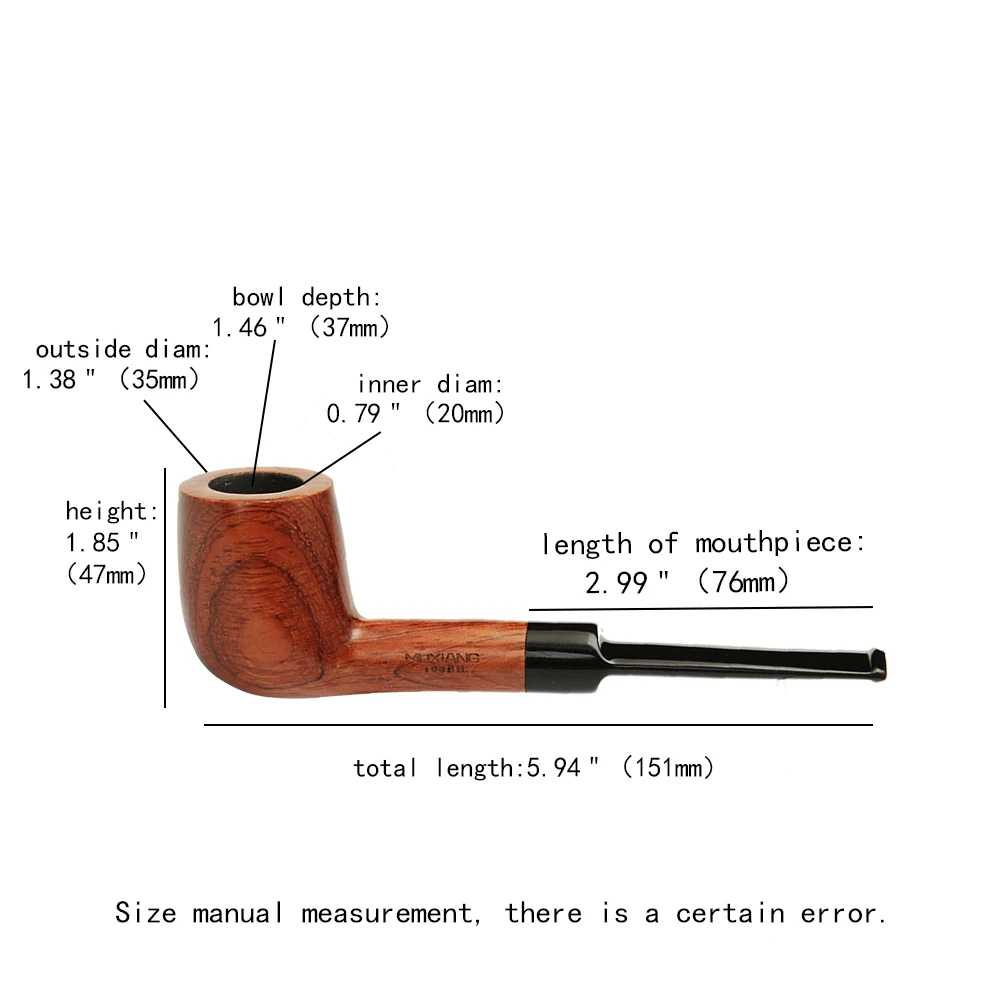 Classic Metal Ring Smoking Pipe,Flat Bottom Tobacco Pipe,Rose Wood Pipe 9mm filter,RoseWood Handmade Wooden Pipe with accessorie