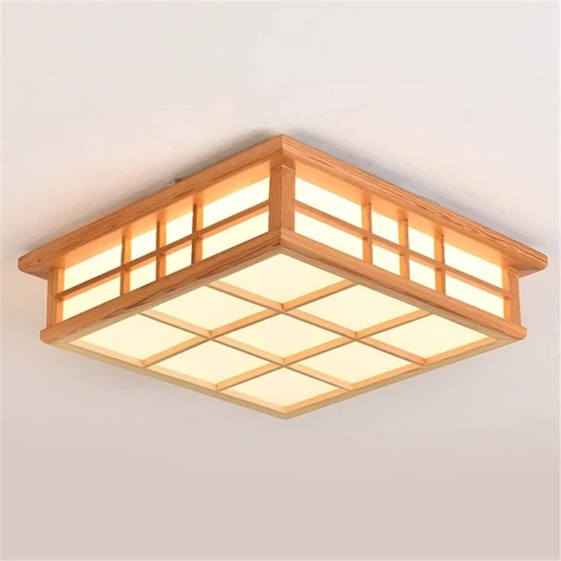 

Japanese Wooden Square Ceiling Lights Modern Living Room Ceiling Lighting Kitchen Restaurant Light Fixture LED Lamparas De Techo