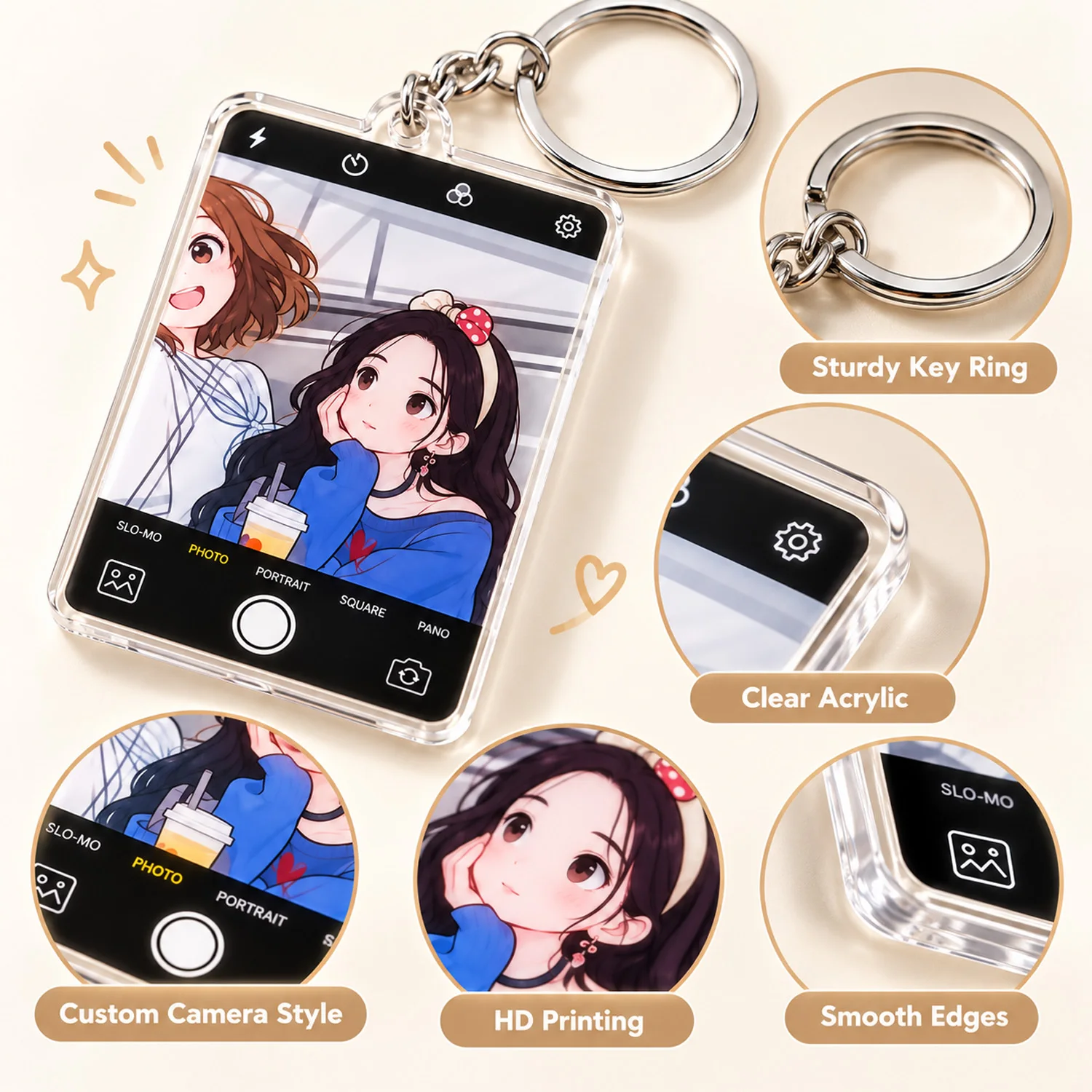 Custom Photo Acrylic Keychain 3mm Personalized Camera Screen Style Keyring DIY Picture Bag Charm Gift for Friends Couples