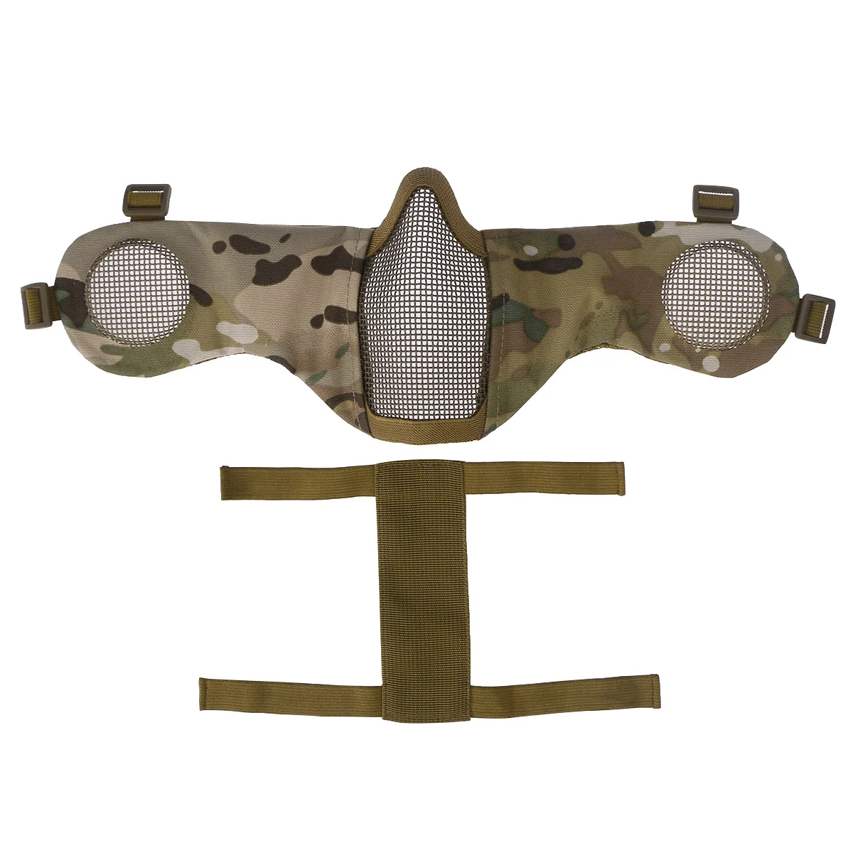 Foldable Half Protective Low Carbon Steel Mesh Adjustable Elastic Strap for Outdoor Hunting Black