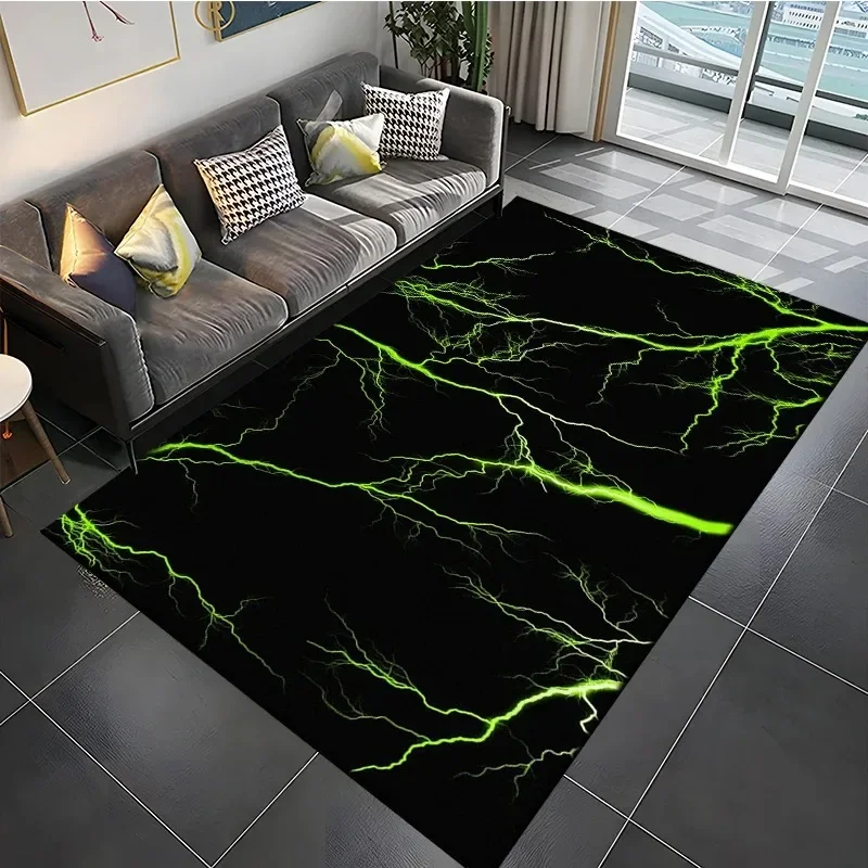 Edgy Black Red Lightning Geometric Area Rug Abstract Thunder Bolt Crack Print Decorative Modern Indoor Living Room Floor Carpet